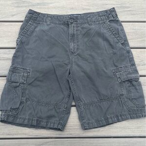 American Rag; Charcoal Grey; Classic Wide Leg; Cargo Shorts; Blue Stitching; W34